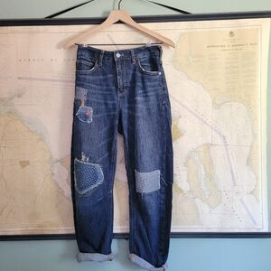 Pilcro The Bow Boyfriend Jeans Unique Hand Patched